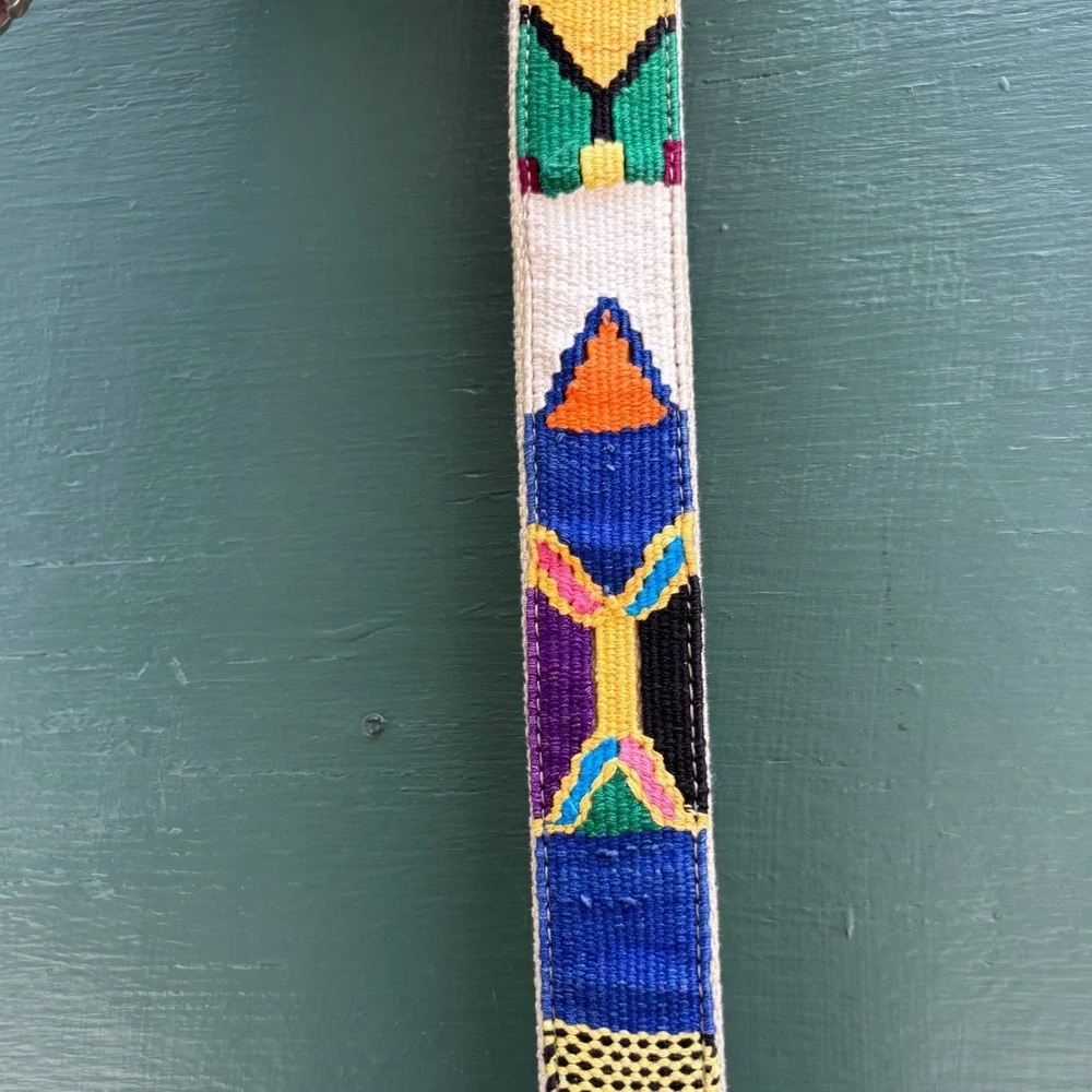 Mens Multicolor Vintage 90s Mayan Textile Leather Belt USA Vintage Western 40